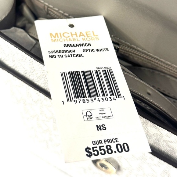 Michael Kors Greenwich Medium Color-Block Logo Satchel Bag Optic White Multi - Picture 9 of 9